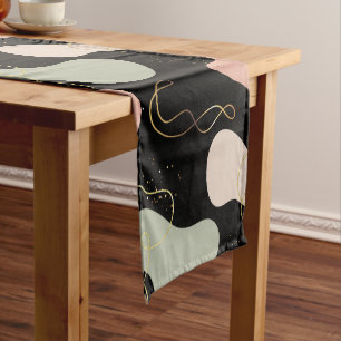 Abstract Boho Geometric Organic Shapes Pattern Short Table Runner