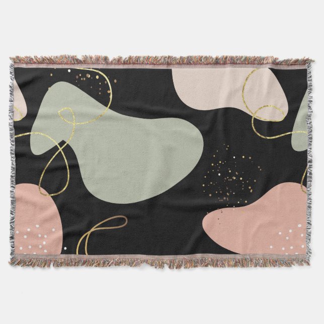 Abstract Boho Geometric Organic Shapes Pattern Throw Blanket (Front)