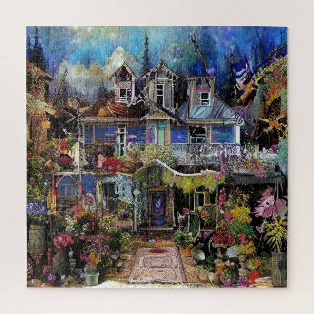 Abstract Boho Haunted House Floral Collage Jigsaw Puzzle (Vertical)