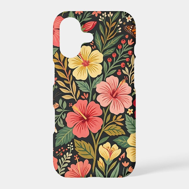 Abstract Boho Hibiscus Butterflies iPhone Cases (Back)