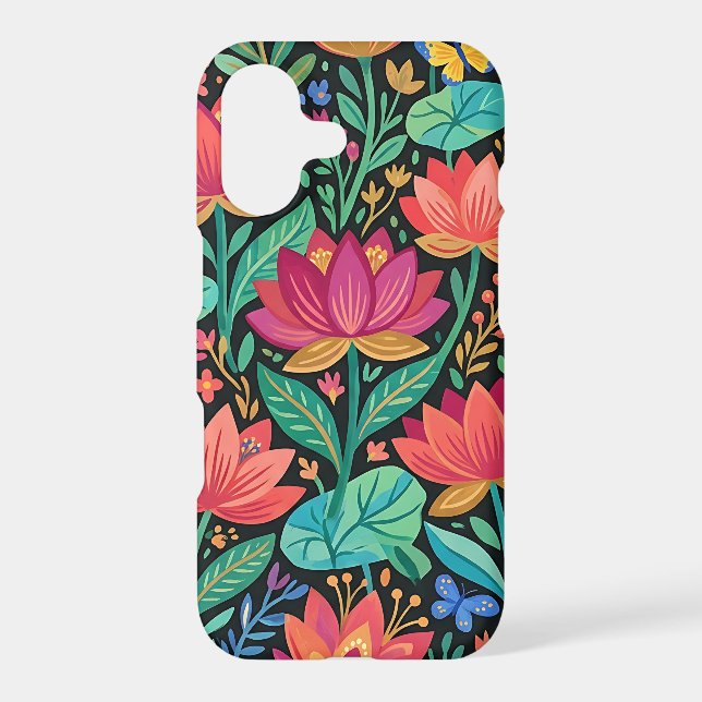 Abstract Boho Lotus & Butterfly iPhone Cases (Back)