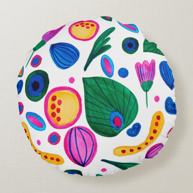 Abstract Boho Maximalist Botanical Garden Round Cushion (Back)