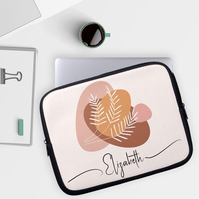 Abstract boho modern simple elegant leaves  laptop sleeve (Creator Uploaded)