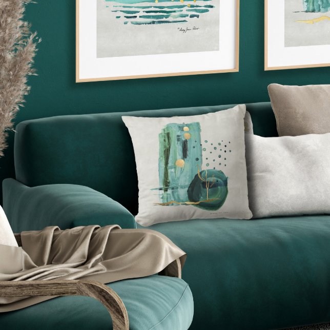 Abstract Boho Modern Style Green n Gold Watercolor Cushion (Creator Uploaded)