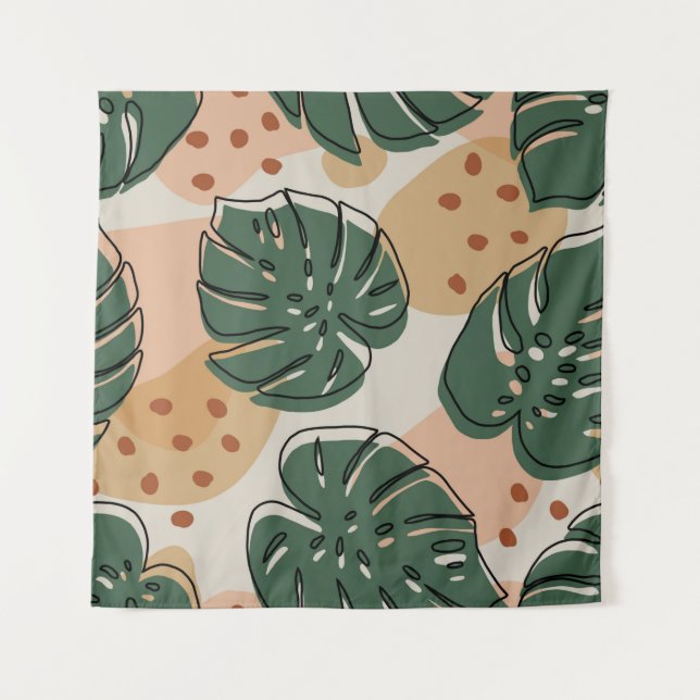 Abstract boho monstera pattern. Modern seamless pa Tapestry (Front)