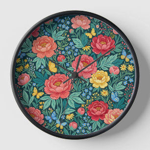 Abstract Boho Peonies Butterflies Art Clocks