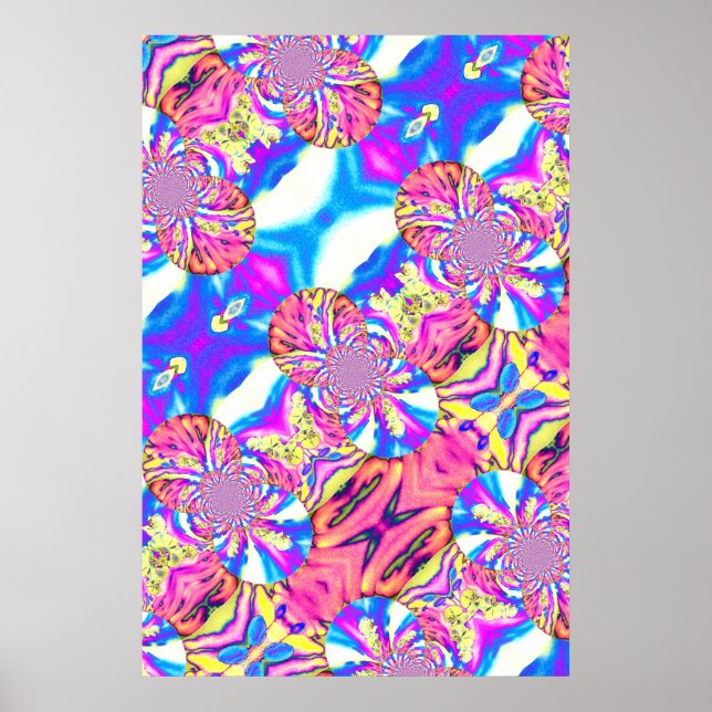 Abstract boho pink orange blue purple orchid art  poster (Front)