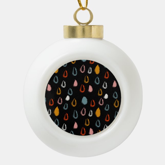 Abstract boho raindrops, tribal doodle. ceramic ball christmas ornament (Front)