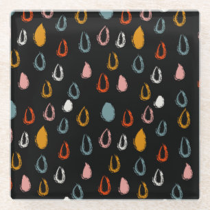 Abstract boho raindrops, tribal doodle. glass coaster