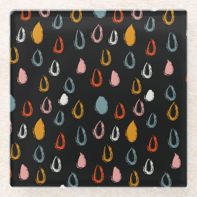 Abstract boho raindrops, tribal doodle. glass coaster (Front)
