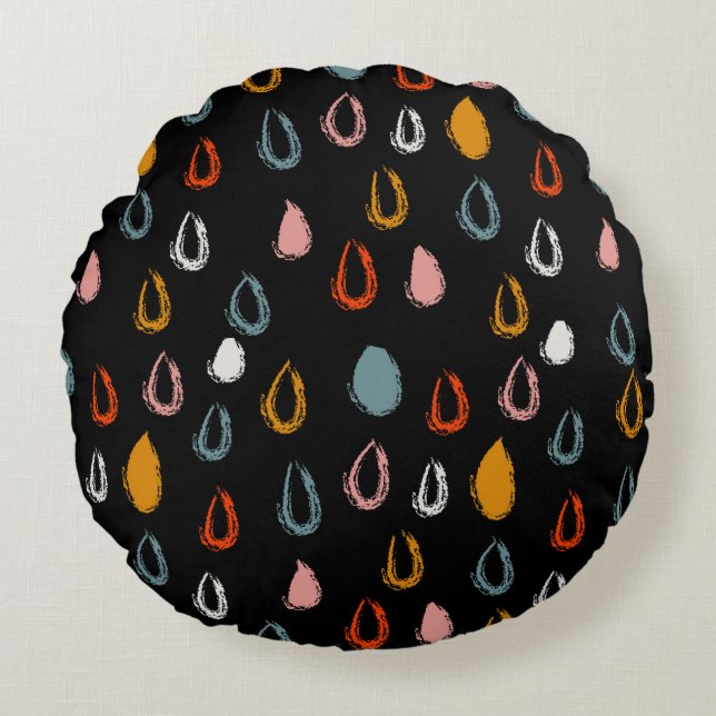 Abstract boho raindrops, tribal doodle. round cushion (Front)