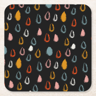 Abstract boho raindrops, tribal doodle. square paper coaster