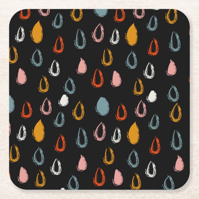Abstract boho raindrops, tribal doodle. square paper coaster (Front)