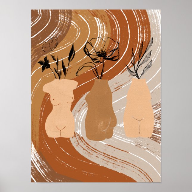 Abstract Boho Women Illustration , Earthy Tones Poster (Front)