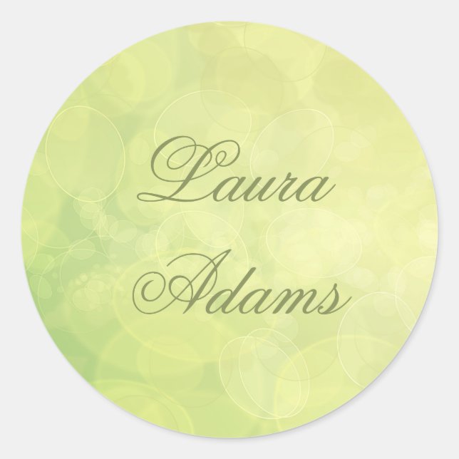 Abstract bokeh green lime texture. Name. Classic Round Sticker (Front)