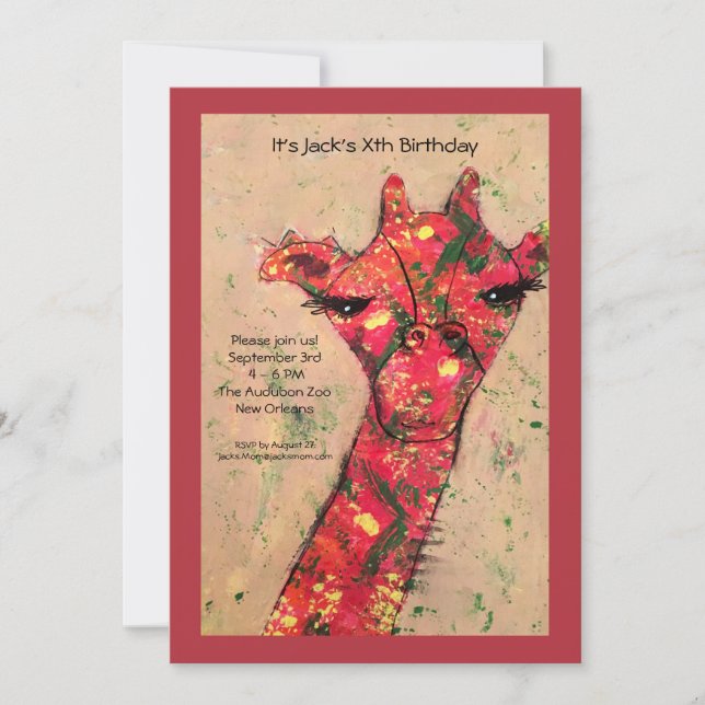 Abstract bold giraffe Birthday Party Invitation (Front)