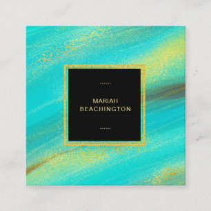 *~* Abstract Bold Gold Dust and Turquoise Glitter Square Business Card