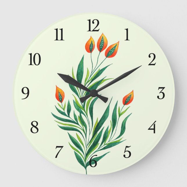 Abstract Botanical Art Spring Plant Large Clock (Front)