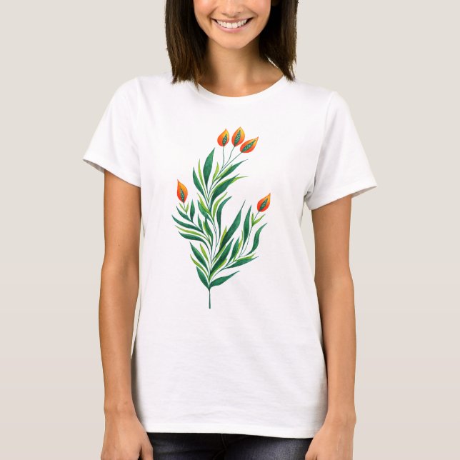 Abstract Botanical Art Spring Plant T-Shirt (Front)
