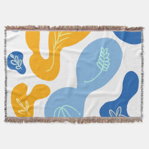 Abstract Botanical Blobs Blue Yellow Throw Blanket