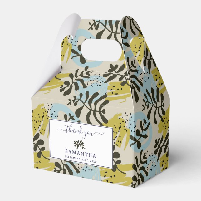 Abstract Botanical Bohemian Pastel Green Blue Favour Box (Front Side)