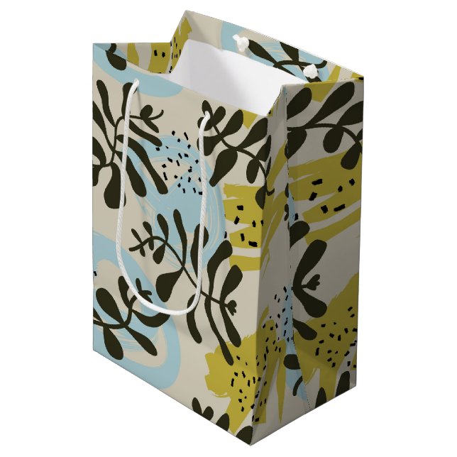 Abstract Botanical Bohemian Pastel Green Blue Medium Gift Bag (Front Angled)