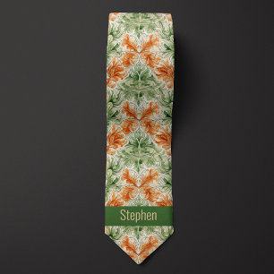 Abstract Botanical Burnt Orange and Moss Green Tie