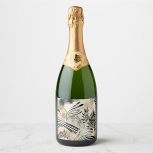 abstract botanical champagne bottle label