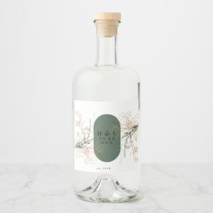 Abstract Botanical Eucalyptus Modern Monogram Liquor Bottle Label