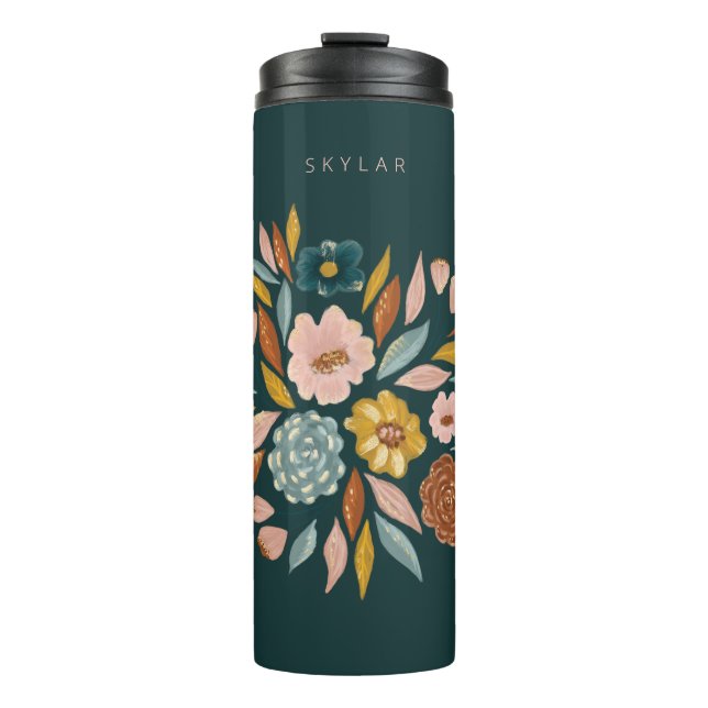 Abstract Botanical Floral & Leaf Oil Painting Thermal Tumbler (Front)