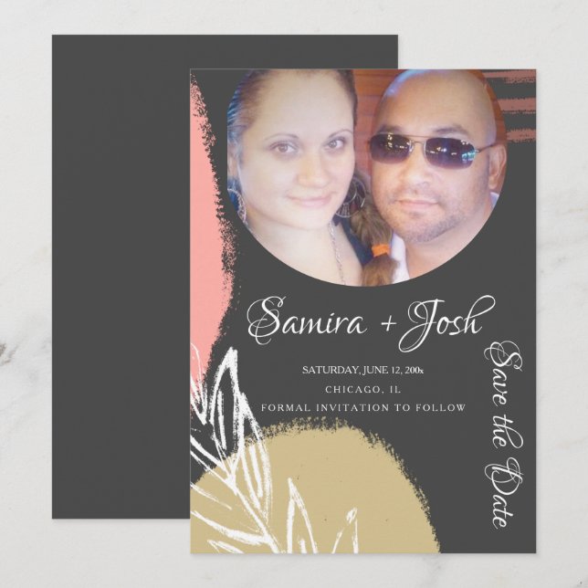 Abstract Botanical Grey Save the Date Photo Invitation (Front/Back)