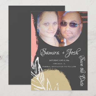 Abstract Botanical Grey Save the Date Photo Invitation