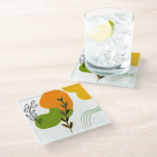 Abstract Botanical Leaf Glass Coaster