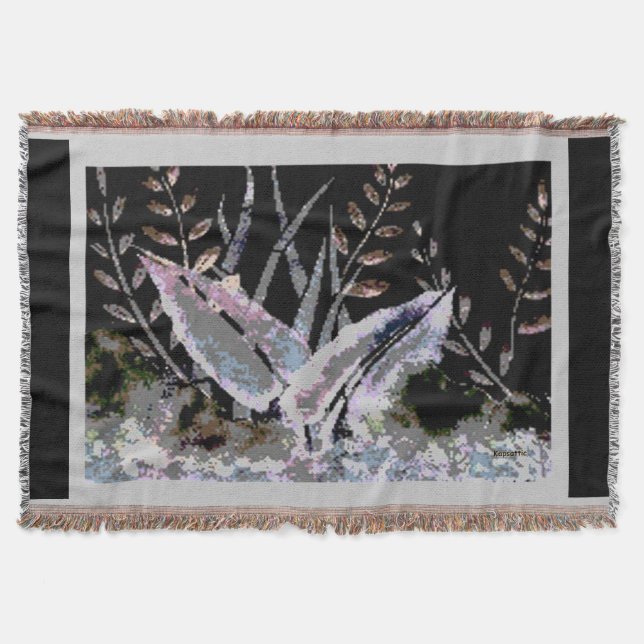 Abstract Botanical Leaves Art Design Throw Blanket (Front)