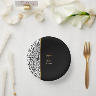 Abstract Botanical Leaves Border Paper Plate