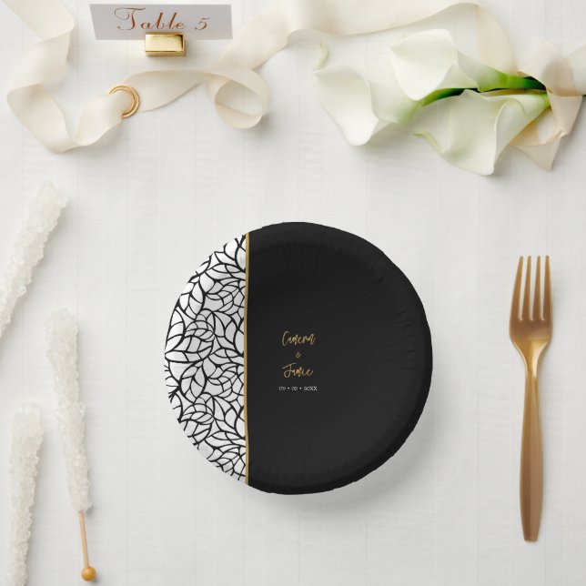 Abstract Botanical Leaves Border Paper Plate (Wedding)