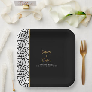 Abstract Botanical Leaves Border Paper Plate