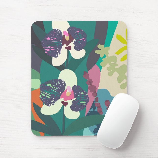 Abstract Botanical Orchid Colourful Floral Garden  Mouse Pad (With Mouse)