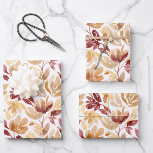 Abstract Botanical Pattern in Warm Autumn Colors Wrapping Paper Sheet