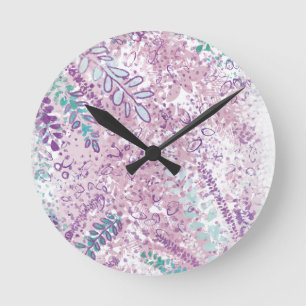abstract botanical pattern round clock