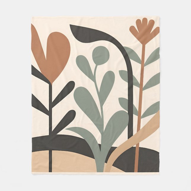 Abstract Botanical Shapes Fleece Blanket (Front)