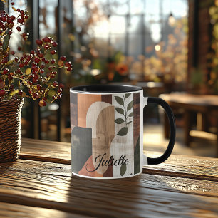 Abstract botanical shapes in warm neutral tones mug