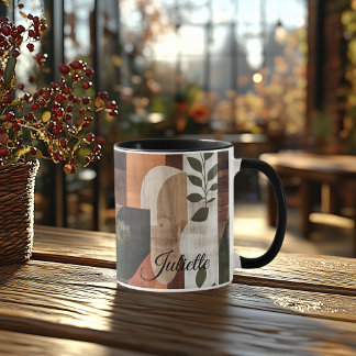 Abstract botanical shapes in warm neutral tones mug