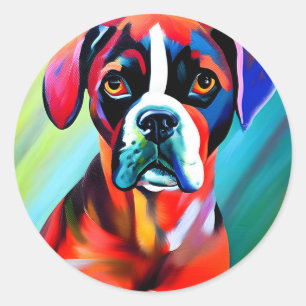 Abstract Boxer dog on a colourful background Classic Round Sticker