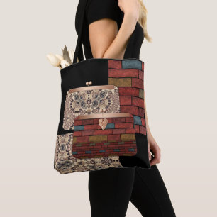 Abstract bricks wall ornamental print bags clutche