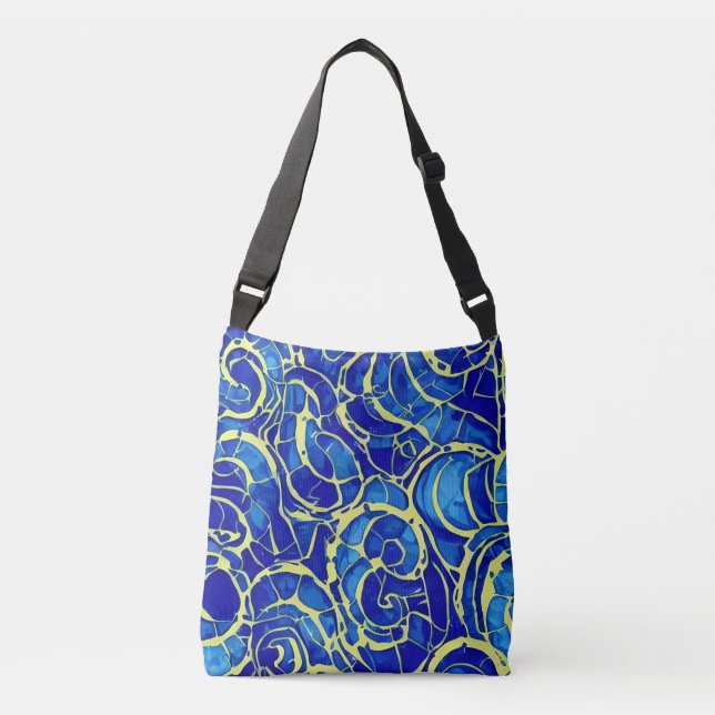 Abstract Bright Blue Mosiac Pattern Crossbody Bag (Front)
