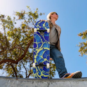 Abstract Bright Blue Mosiac Pattern Skateboard
