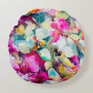 Abstract bright coloured decorative background. Fl Round Cushion