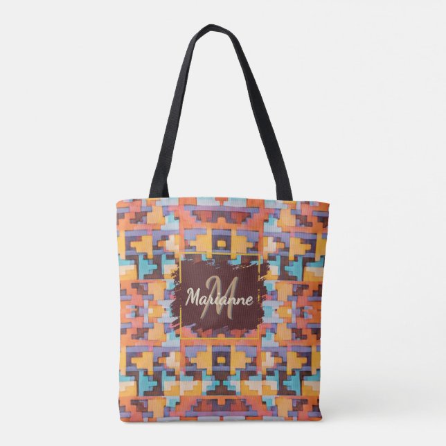 Abstract Bright Earth Tones Southwest Tote (Back)