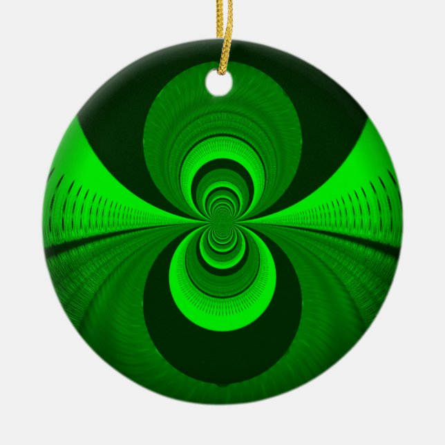 Abstract Bright Green Groovy kaleidoscope Pattern  Ceramic Tree Decoration (Front)